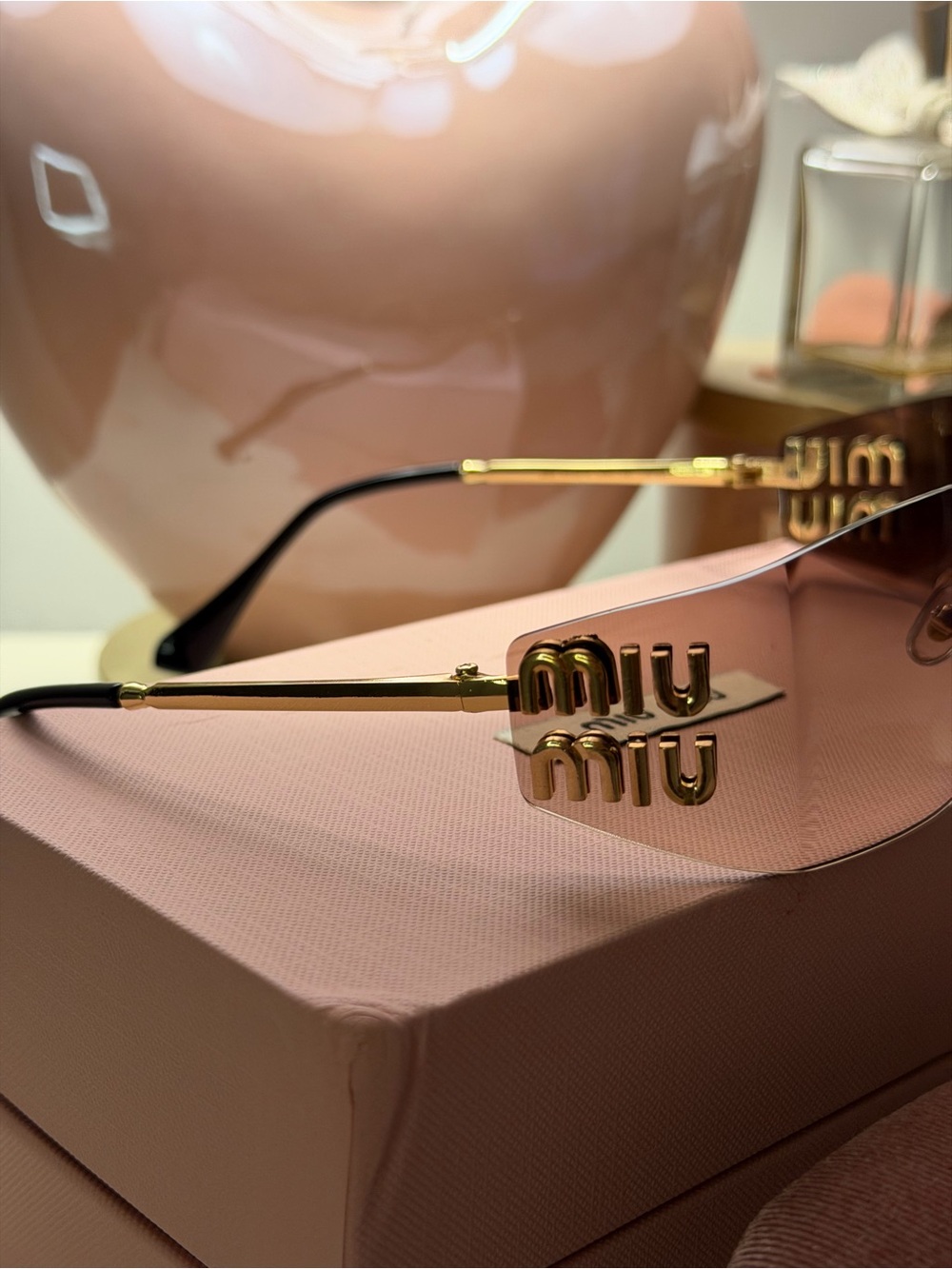 Miu Miu Gold-Trim brown Rimless Sunglasses - Picture 3 of 5